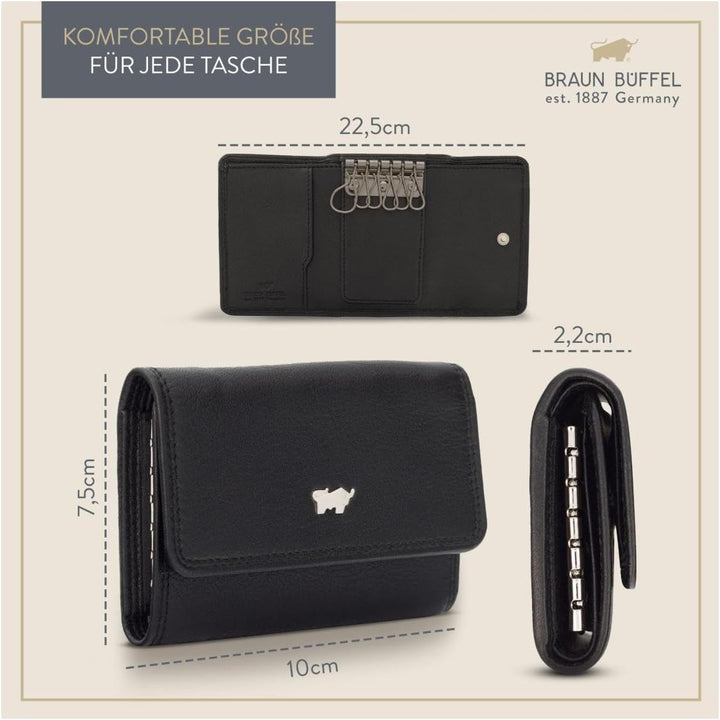 BRAUN BÜFFEL Schlüsseletui aus echtem Leder Golf 2.0 - Schlüsseltasche mit Druckknopf und Reissversc
