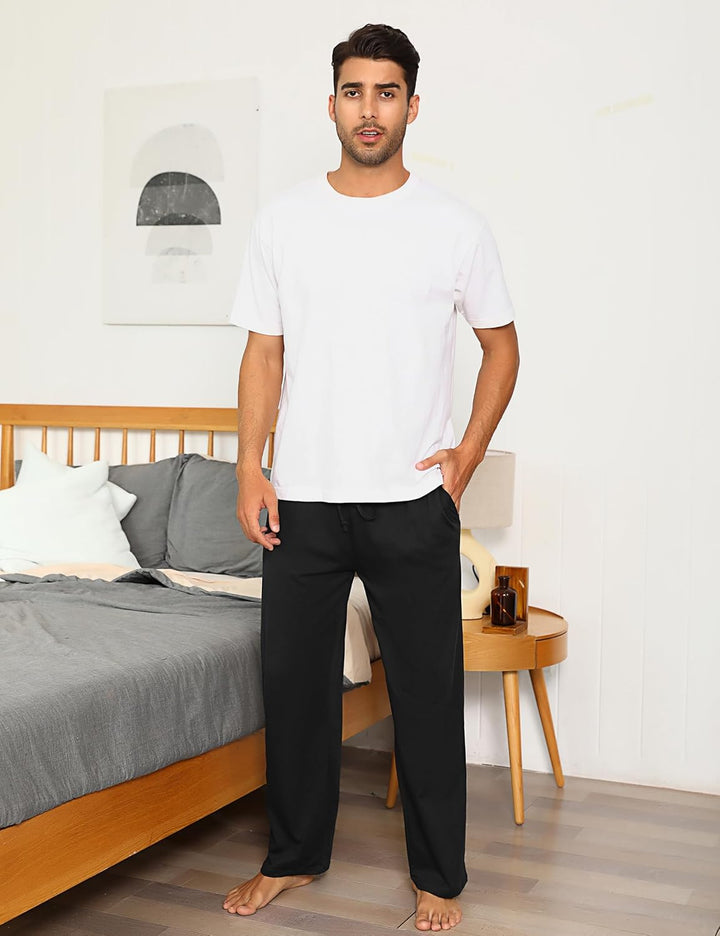 Litherday Schlafanzughose Herren Lang Pyjamahose 100% Baumwolle Nachtwäsche hose Unifarbene Freizeit