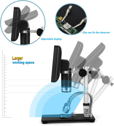 Andonstar AD206 Schwarz 200X Digitalmikroskop 7 Zoll LCD-Display 1080P Digitallupe mit Metallständer