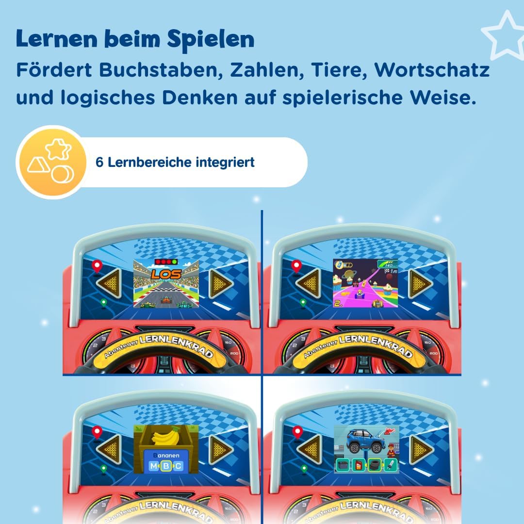 Vtech Abenteuer Lernlenkrad – Interaktives Lenkrad mit LCD-Farbbildschirm, 3 Spielmodi, zahlreichen