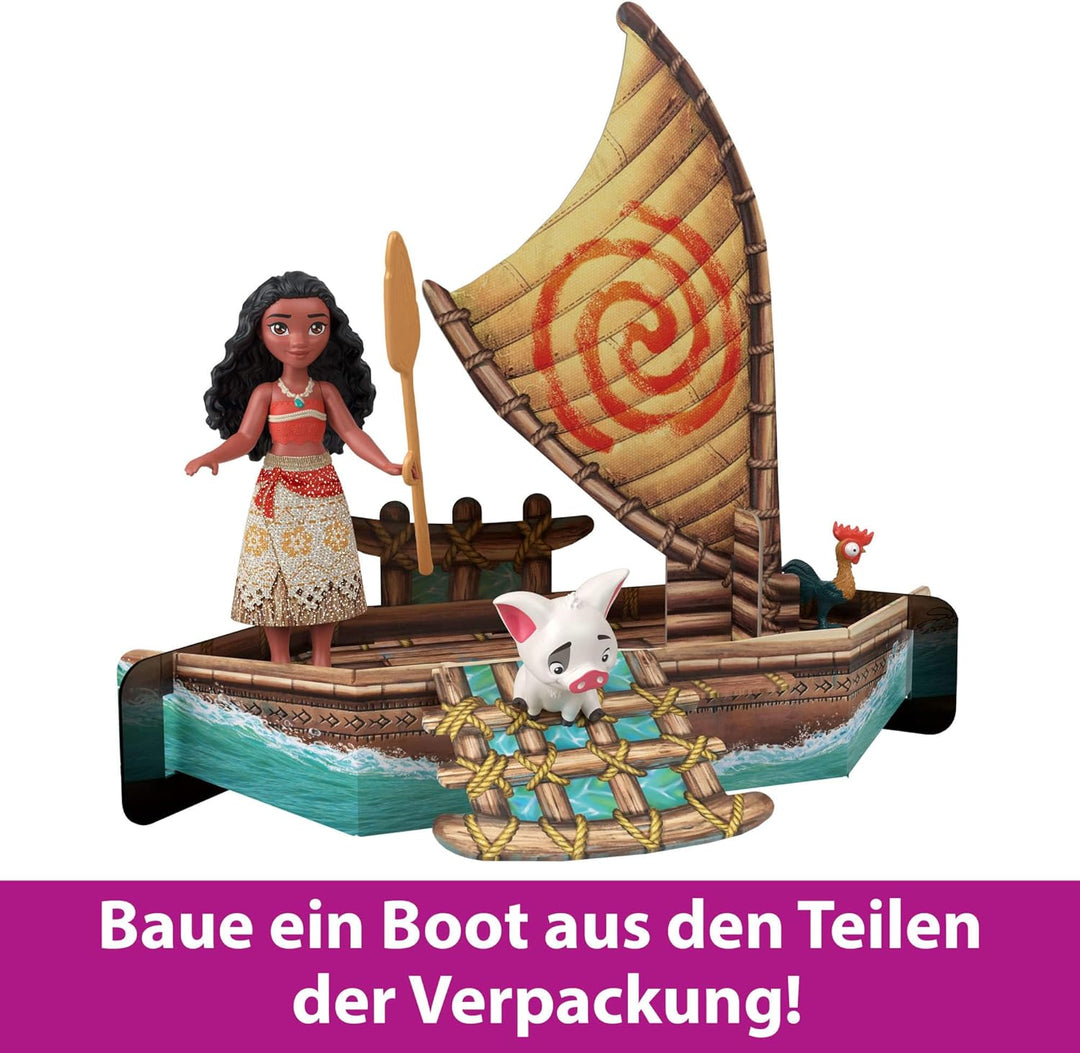 Mattel Disney Princess Toys, Vaiana Story Pack mit 6 Hauptcharakteren, kleine Puppen, Figuren und Zu