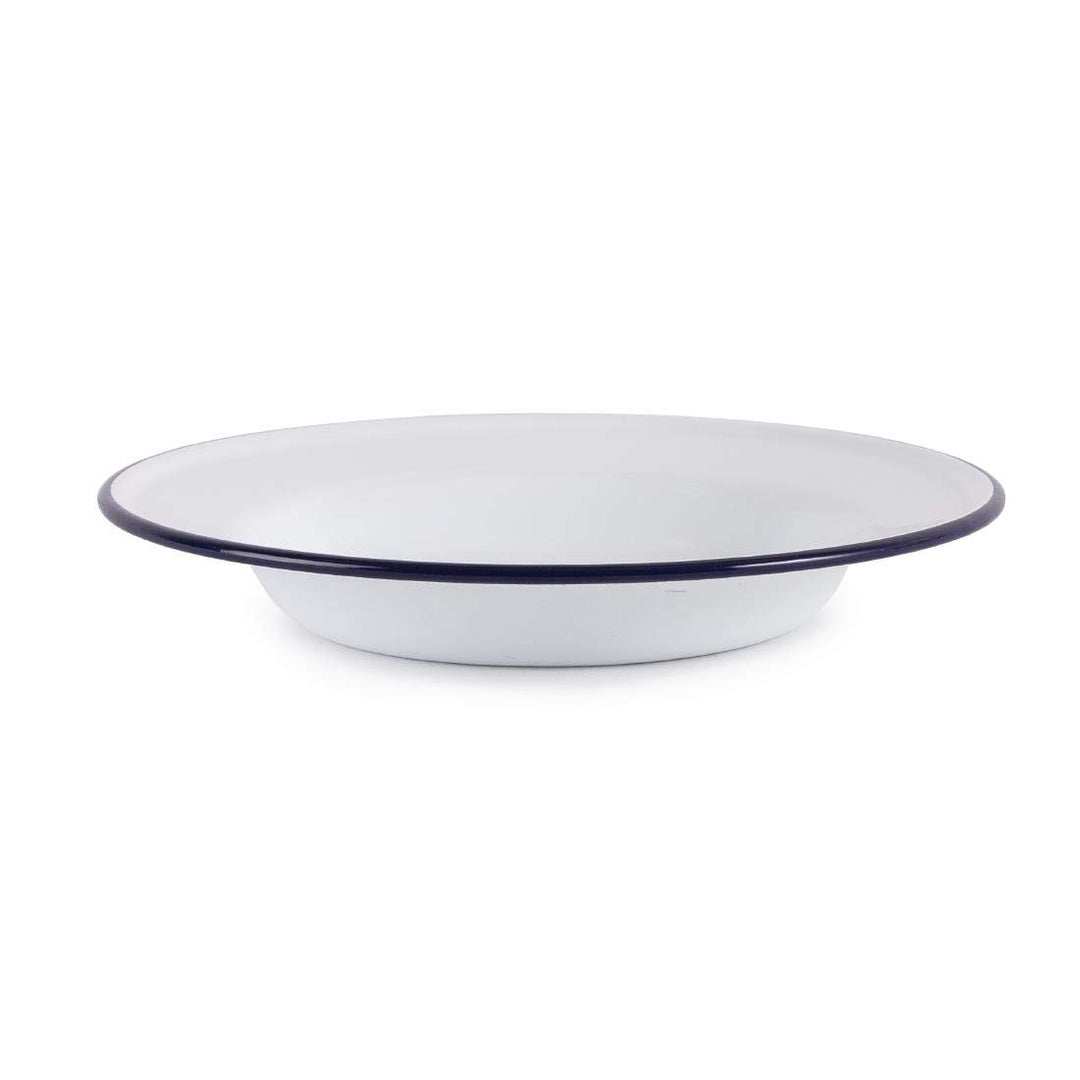 Olympia Emaille Suppenteller Set 245 mm/9 5/8 inch (6er Pack), Weiss mit blauem Rand, Emaillierte St