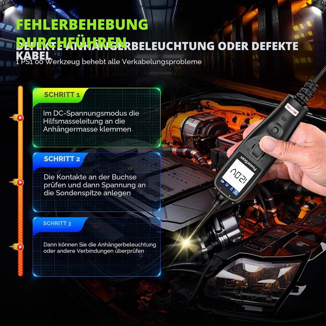 Autel PowerScan PS100 Stromkreistester, Sonde für Schaltkreise, Stromversorgung für Auto 12V-24V, Le