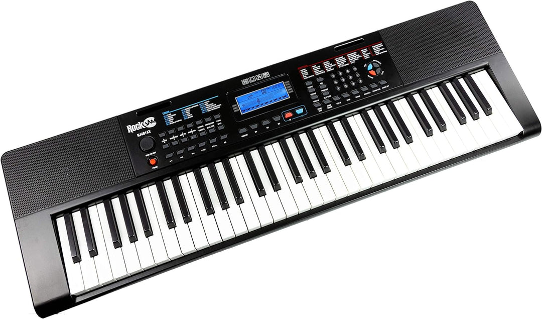 RockJam RJ461AX 61-Tasten-Alexa-tragbare digitale Klaviertastatur mit Notenständer, Netzteil, Simply