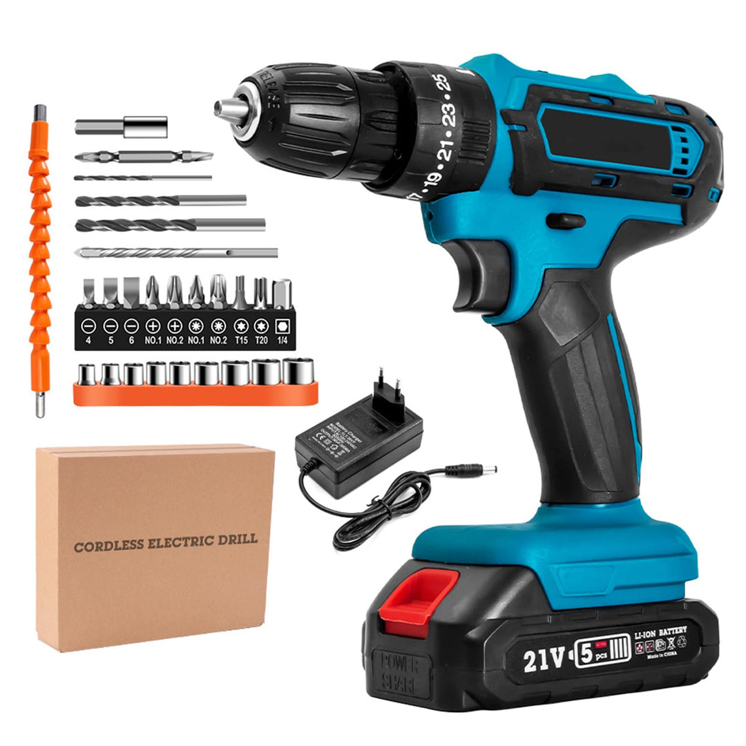 18V Akku Schlagbohrschrauber Set kompatibel mit Makita Akku, Akku Bohrmaschine mit 26tlg Zubehör Dri