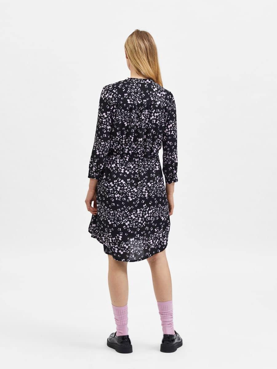 NAME IT Damen Slfdamina 7/8 Aop Dress B Noos, Schwarz