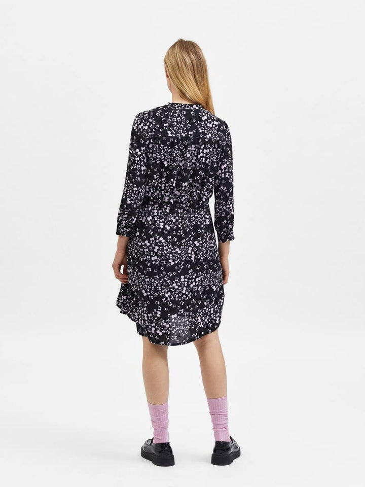 NAME IT Damen Slfdamina 7/8 Aop Dress B Noos, Schwarz
