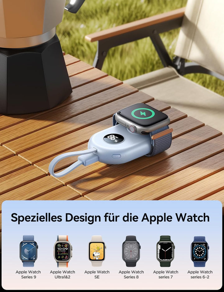 JOYROOM 2500mAh Powerbank für Apple Watch 11 mit USB C Ladekabel, [LED-Display] Magnetisch Kabellos
