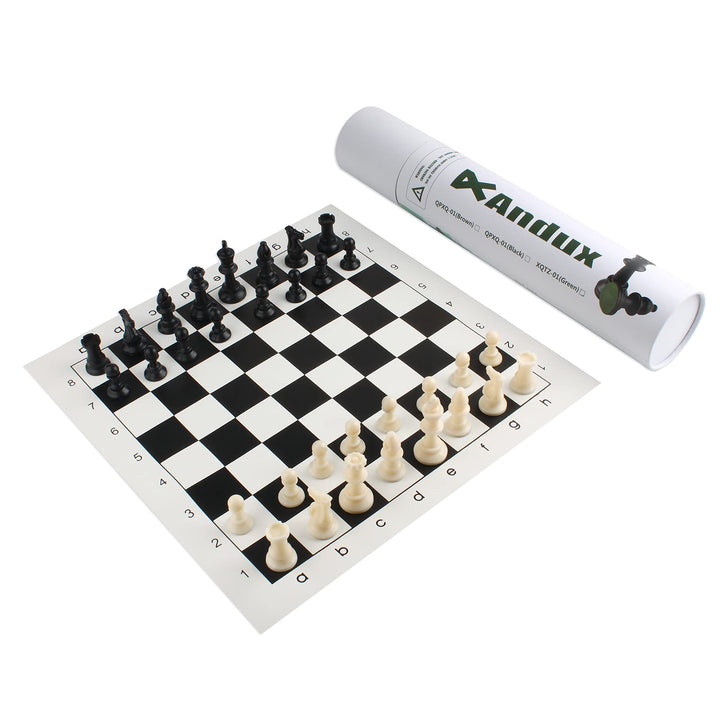 Andux Schachspielset Schachfiguren und Rollbrett QPXQ-01 (Schwarz,35x35cm), Schwarz,35x35cm