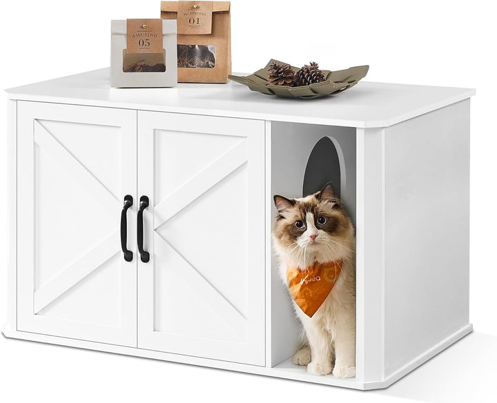 Feandrea Katzenhaus, Katzenklo-Schrank modern, Vordereingang, mit Doppeltür und Griffen, als Sideboa