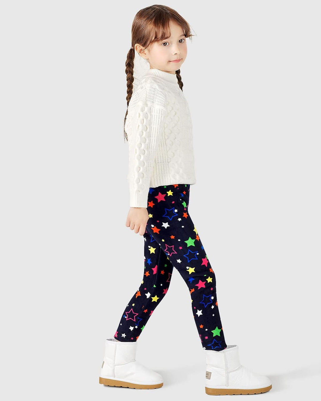 Adorel Mädchen Leggings Gefüttert Winter Hosen 2er-Pack Bunte Punkte &amp; Bunte Sterne 116, Bunte Punkt