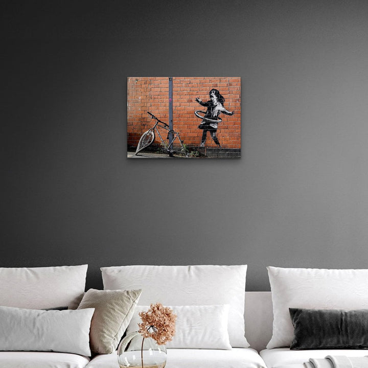 Giallobus - Gemälde - Banksy - - Standardleinwand - 70x50-23 - Kleines Mädchen Fahrrad Hula Hoop - B