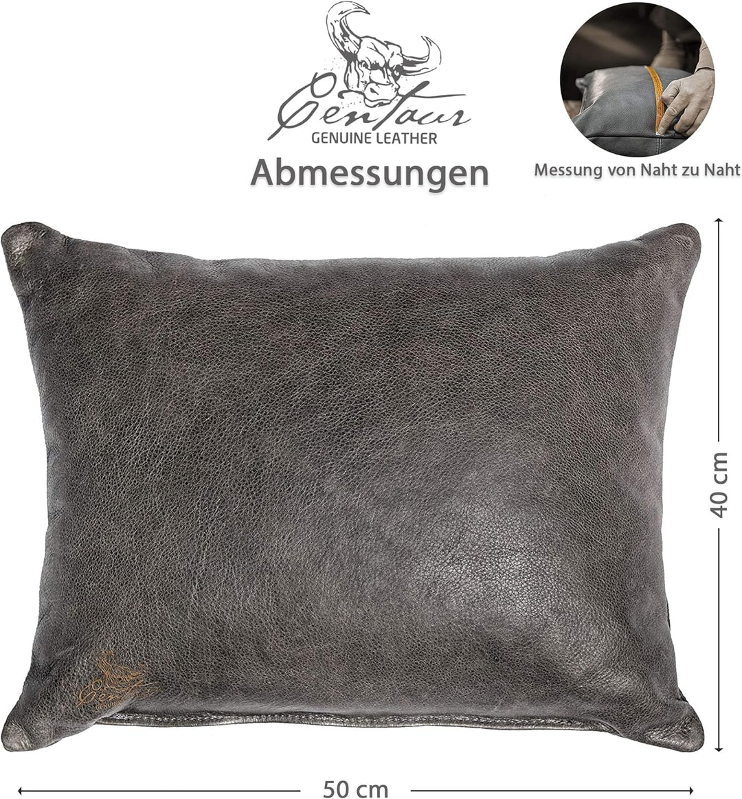 Centaur - Deko Lederkissen 50 x 40 cm für Sofa oder Schlafzimmer basaltgrau - Echt Leder Kissen Echt