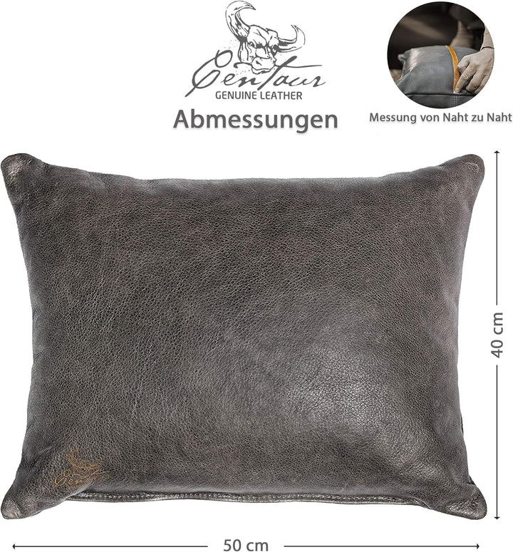 Centaur - Deko Lederkissen 50 x 40 cm für Sofa oder Schlafzimmer basaltgrau - Echt Leder Kissen Echt