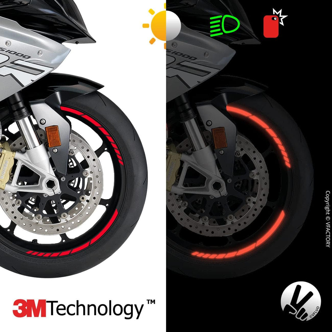 VFLUO - 2 x Kit Reflektierende Felgenrandaufkleber GP Motorrad, Aufkleber für 2 Räder 3M™-Technologi
