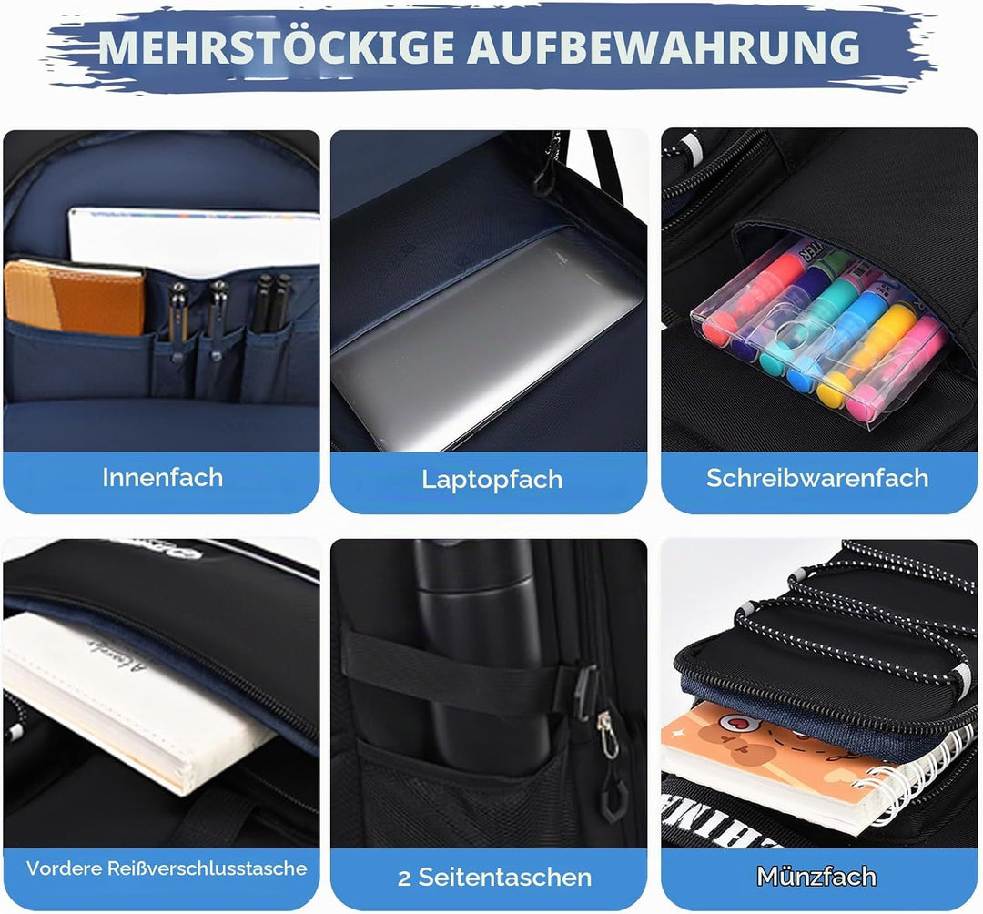 Schulrucksack Jungen Teenager, Rucksack Schule Gymnasium Oberstufe Schulranzen mit Reflektoren für 1