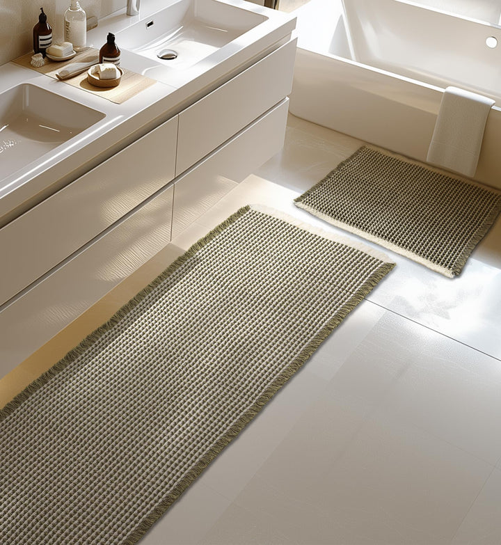 Grosses Badteppich Set, Badematte Grün, Badezimmerteppich Set 2 Teilig, Boho Bath Mat, Badezimmermat