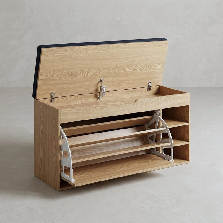Schuhschrank mit Sitzfläche und ausziehbaren Regalen GRADIA, 100 x 34 x 50 cm Braun, Braun