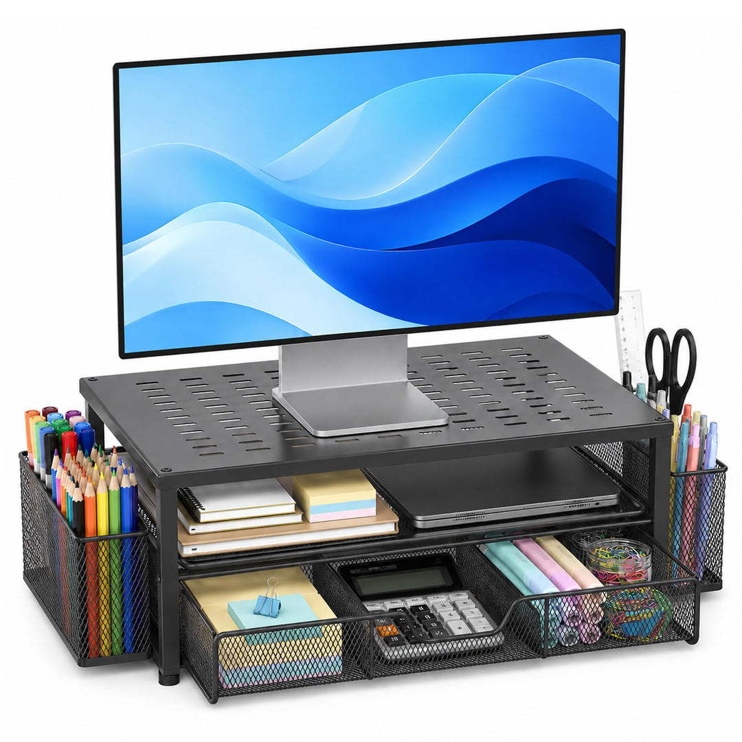 Monitorständer Monitor Stand Bildschirmerhöhung mit Schublade | Monitor Ständer Monitorerhöhung Bild