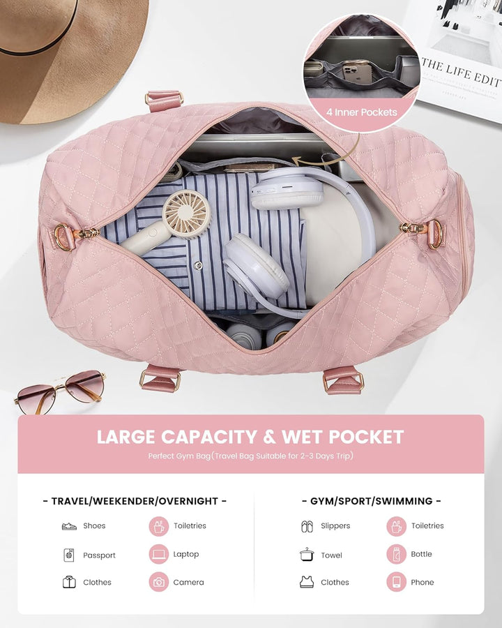 LOVEVOOK Reisetasche Sporttasche Damen, 45L Gross Weekender Travel Bag Kliniktasche Geburt mit Kultu