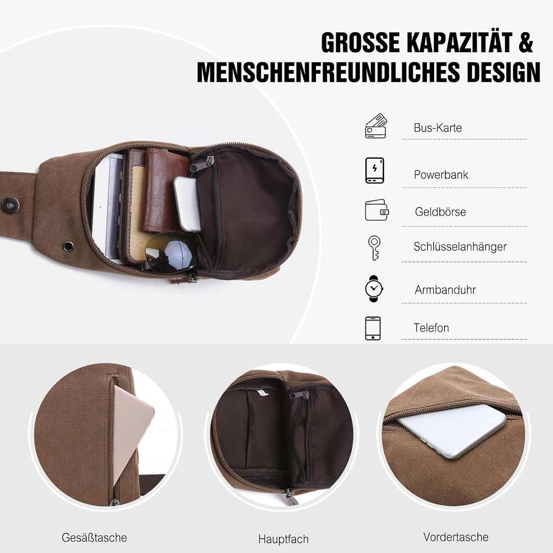 FANDARE Sling Bag mit Kopfhöreröffnung Studenten Party Outdoor Multifunktional Umhängetasche Damen/H