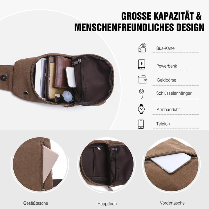 FANDARE Sling Bag mit Kopfhöreröffnung Studenten Party Outdoor Multifunktional Umhängetasche Damen/H