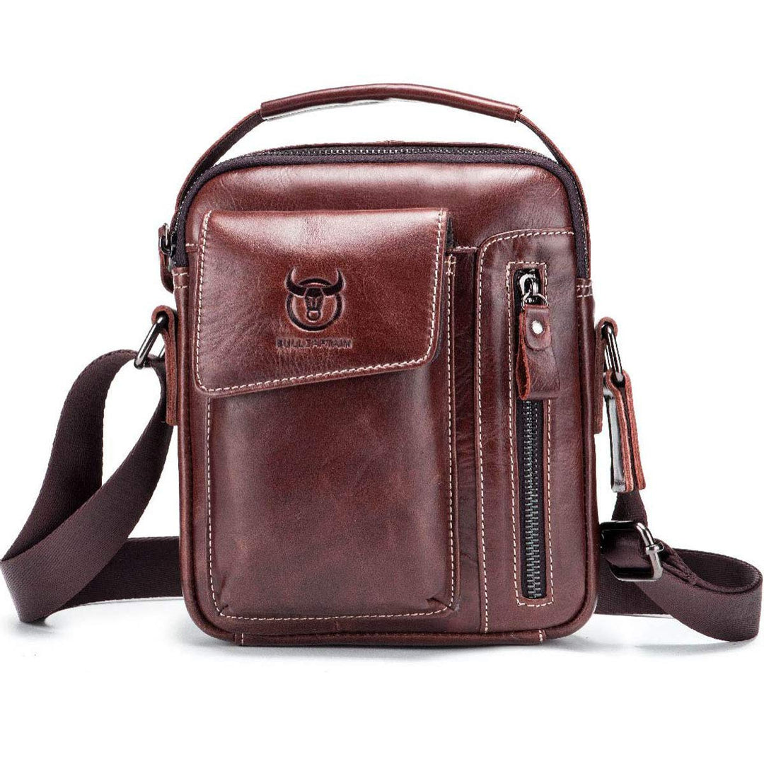 BULLCAPTAIN Herren Sling Bag Tasche Leder, Echtes Leder Schultertasche Hochformat Umhängetasche zum