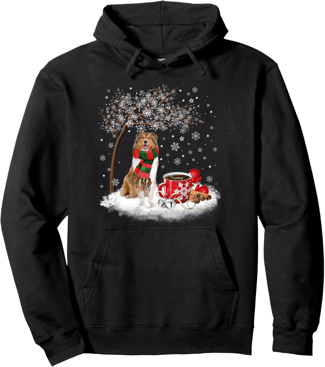 Rough Collie Dog In The Snow Weihnachtsbaum für den Winter Pullover Hoodie