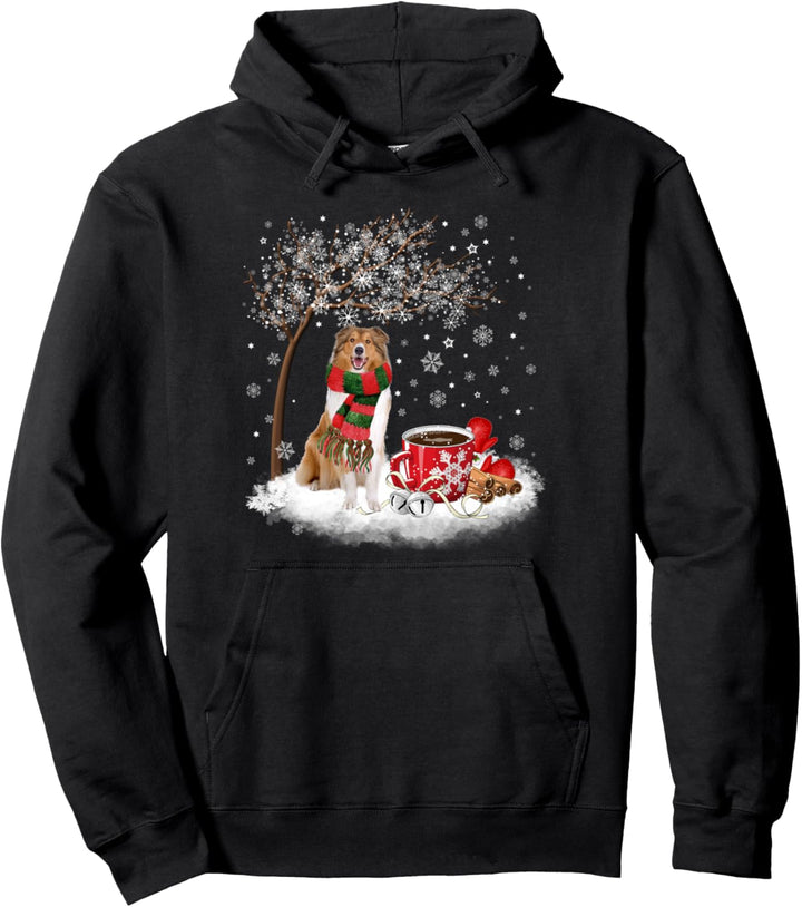 Rough Collie Dog In The Snow Weihnachtsbaum für den Winter Pullover Hoodie
