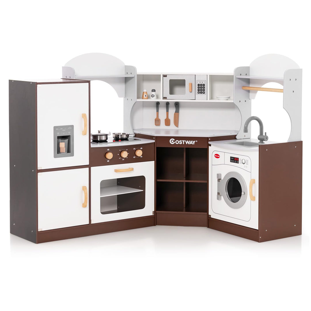 COSTWAY Eck Spielküche, Kinderküche mit Licht & Sound, Kinderspielküche mit Spüle, Eismaschine, Back