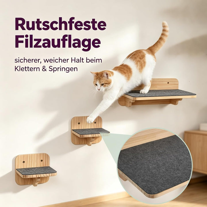 Katzentreppe Wand Holz 4er-Set Kletterwand frei Kombinierbar | Katzen Wandelemente inkl. 1 Plattform