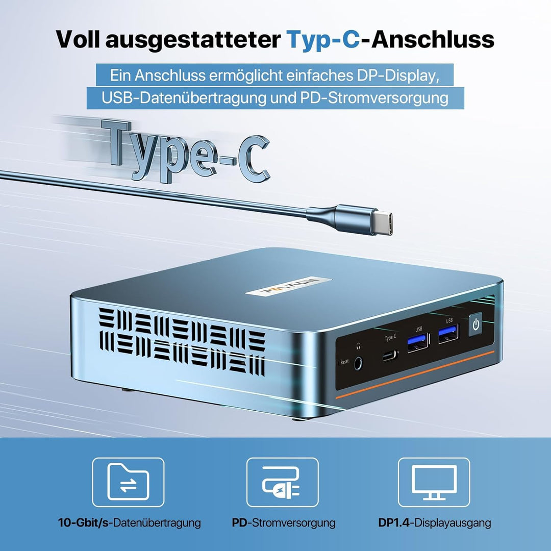 PELADN WI-6 Mini PC, 12th Gen N100 (bis zu 3,4 GHz), 16 GB DDR4 RAM, 512 GB M.2 SSD, 4K Dual Display