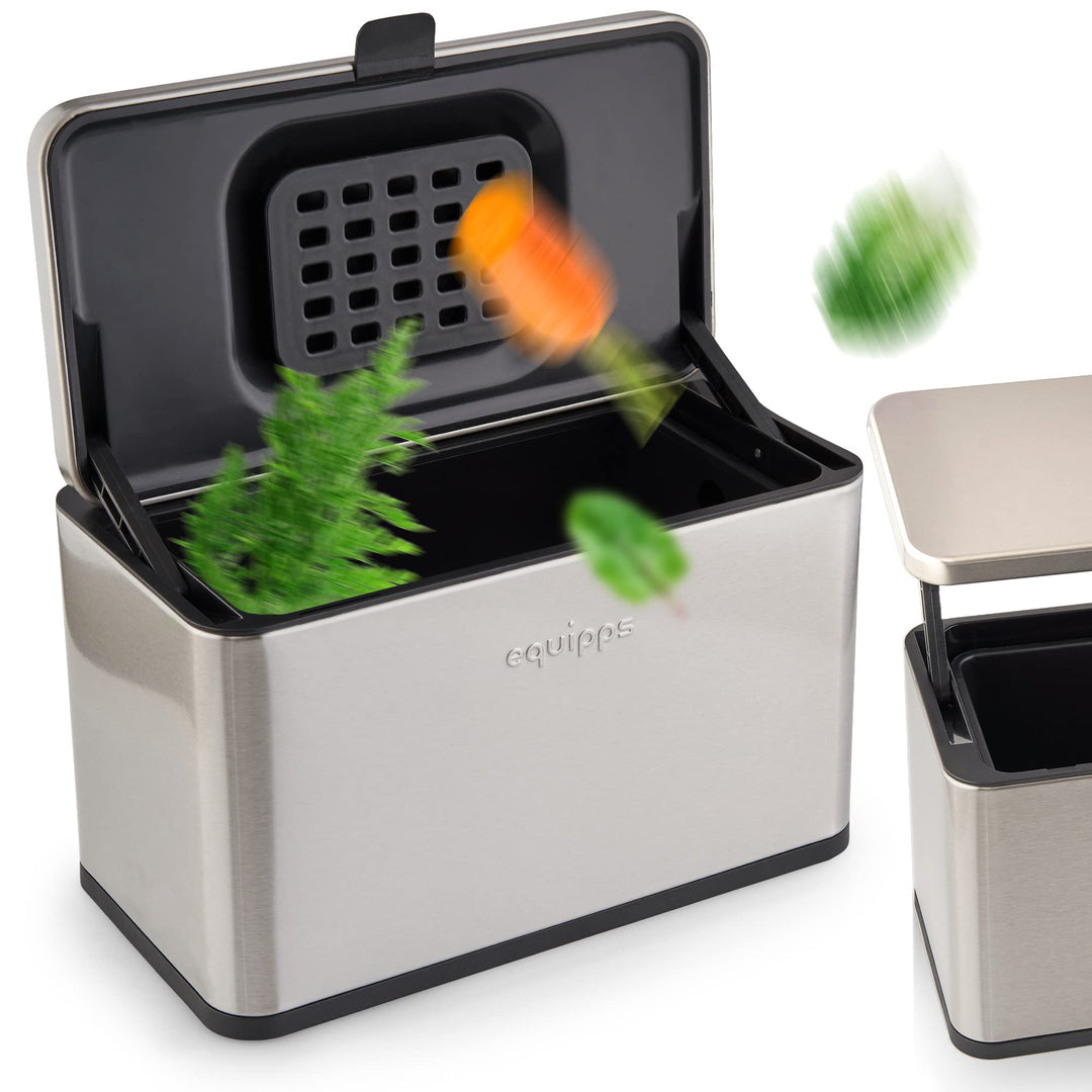 equipps Bio Mülleimer 3L Silber | Komposteimer Küche für Bio Müll & Co | Mülleimer mit Geruchsfilter