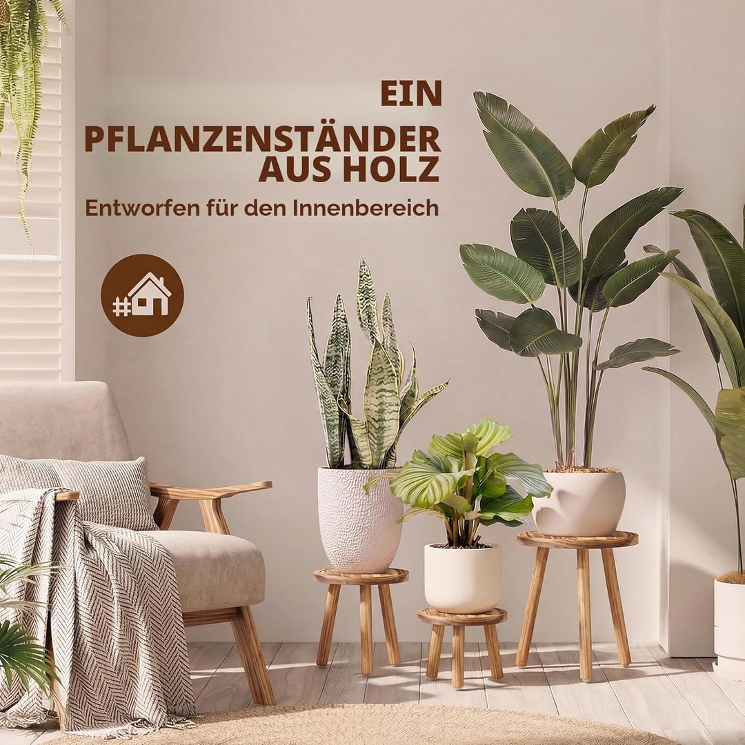 Bamworld Pflanzenhocker aus Holz im 3er-Set – Naturfarbene Blumenständer in 3 Grössen – Dekorativer