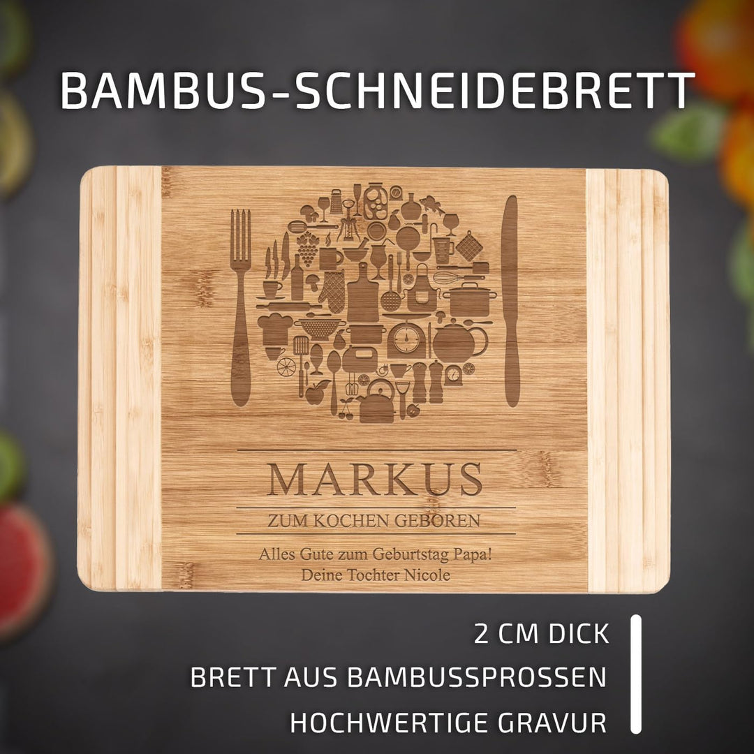 Maverton Bambus Schneidebrett mit Gravur - Servierbrett - Brotzeitbrett massiv - Grösse: 35x25 cm -