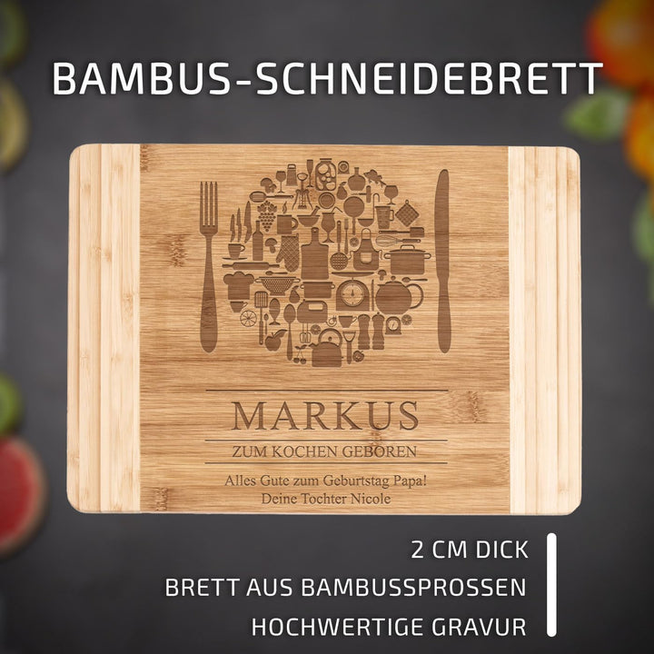 Maverton Bambus Schneidebrett mit Gravur - Servierbrett - Brotzeitbrett massiv - Grösse: 35x25 cm -