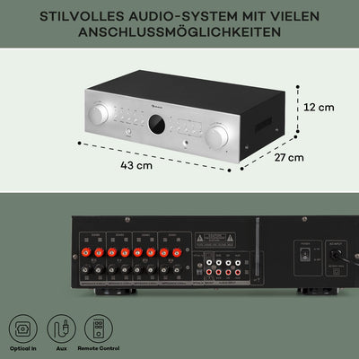 Auna Verstärker, HiFi Stereo Mini Verstärker, HiFi-Verstärker mit Bass & Treble Regler, 4 Kanal Audi