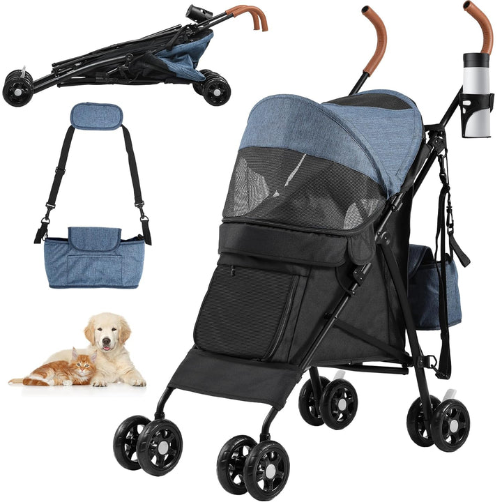 YITAHOME Hundewagen Haustiere Buggy bis 11,3kg, Hundebuggy mit Netzfenstern & Getränkehalter & Ablag