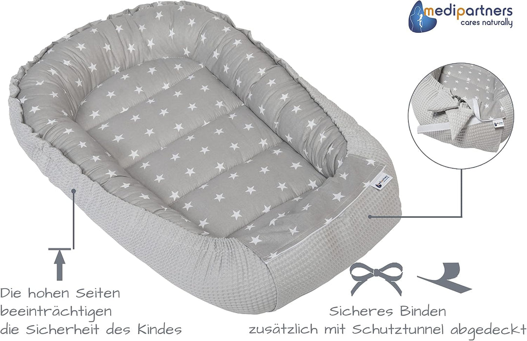 Medi Partners Babynest Kuschelnest Babynestchen 100% Baumwolle Waffle Nestchen Reisebett für Babys S