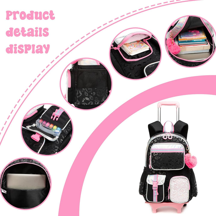 HTgroce Schulranzen mit Rollen für Mädchen Trolley Rucksack schultrolleys Schulrucksack Kinderkoffer