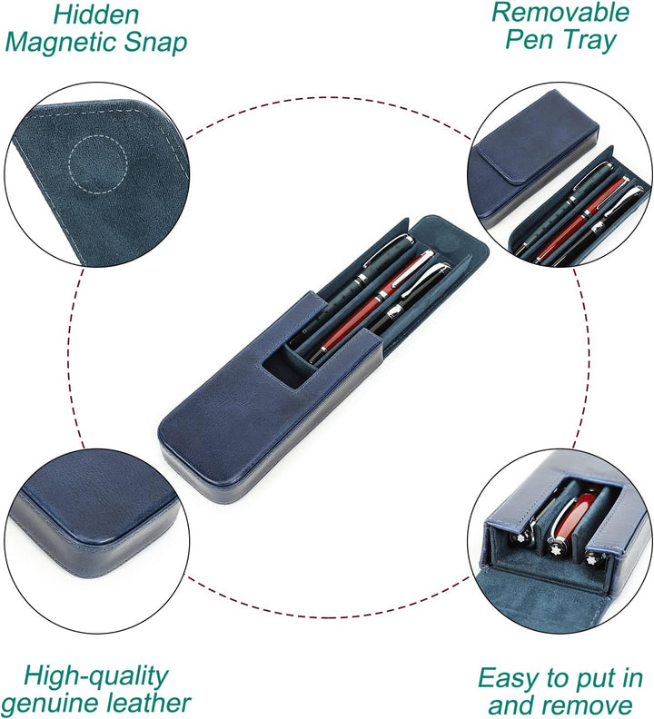 Hiram Leder-Füllhalteretui, Leder-Füllhalterbox für 3 Stifte mit Verstecktem Magnetischem Schnappver