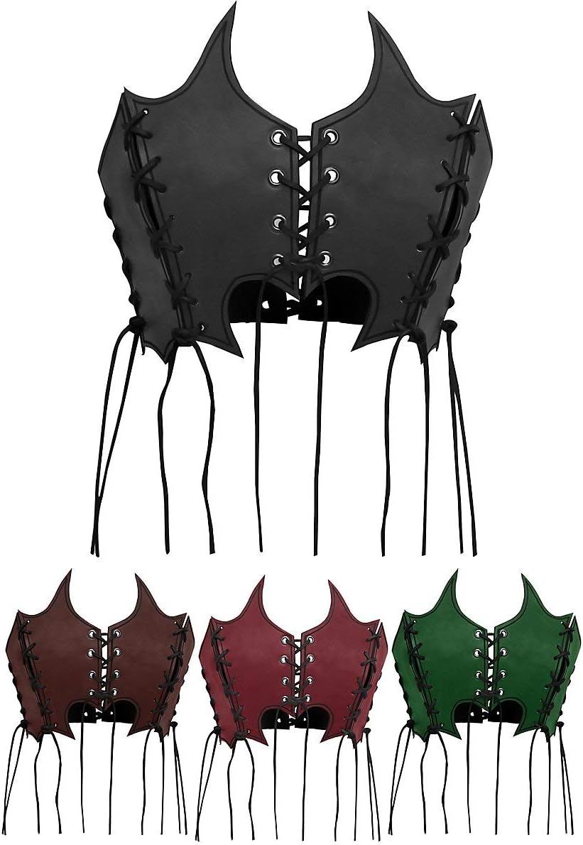 Andracor - Fantasy Brustplatte aus Leder für Frauen – Geflammtes Bustier aus Rüstleder mit Schnürung