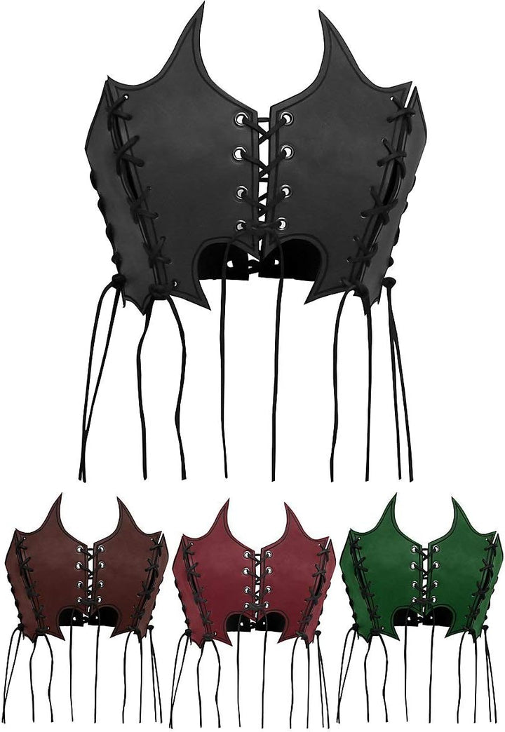 Andracor - Fantasy Brustplatte aus Leder für Frauen – Geflammtes Bustier aus Rüstleder mit Schnürung