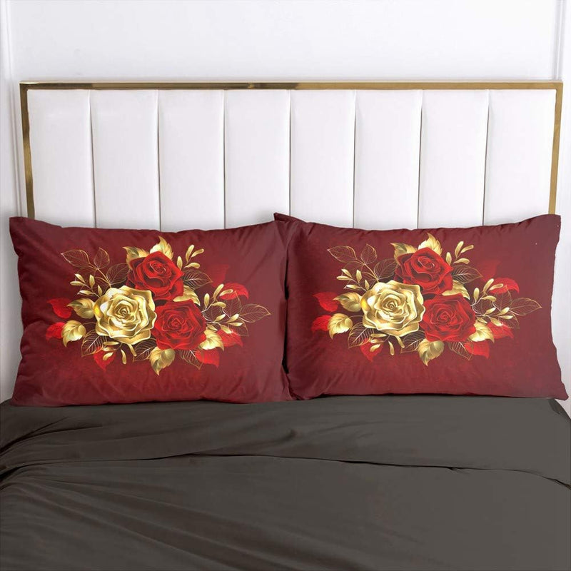 Luowei Bettwäsche Rote Rosen Bettbezug 220x240cm Romantische Rosen-Blume Bedruckte Microfaser Einzel