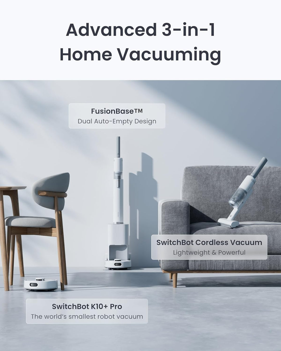 SwitchBot K10+ Pro Combo Robot Vacuum Con Dual Auto-Empty Dock per 70 giorni di pulizia, Aspirapolve