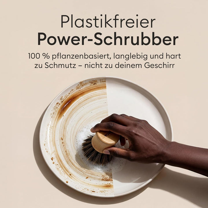 Vove Küchen-Reinigungsset – Bambus-Spülbürste mit Ersatzkopf, 2 Scheuerbürsten & 2 Scheuerschwämme –