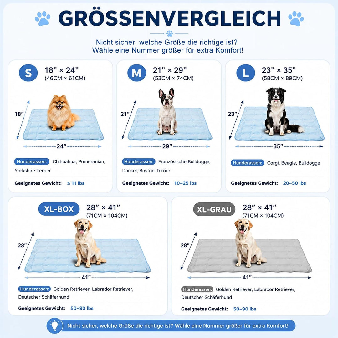 Selbstkühlende Kühlmatte für Hunde und Katzen – 101 × 149 cm – Atmungsaktive Polyester Hundematte, W
