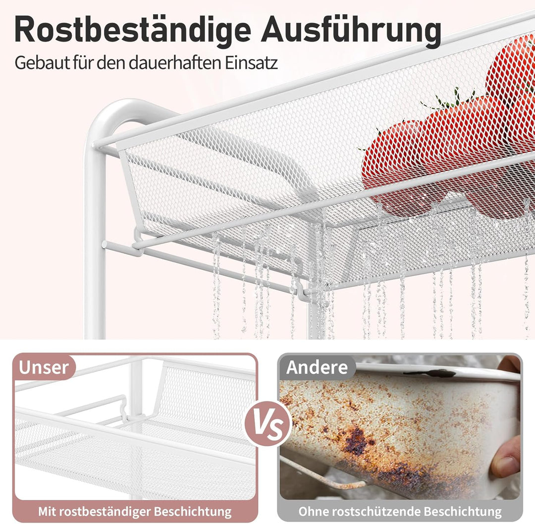 Urackify 3-stöckiger Rollwagen, Multifunktionaler mobiler Küchenwagen für Bad, Küche & Waschküche. R