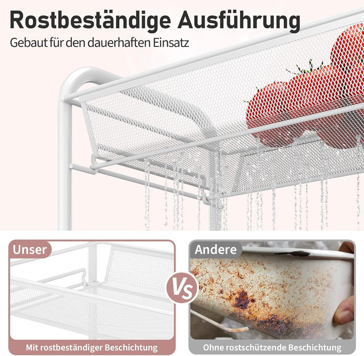 Urackify 3-stöckiger Rollwagen, Multifunktionaler mobiler Küchenwagen für Bad, Küche & Waschküche. R