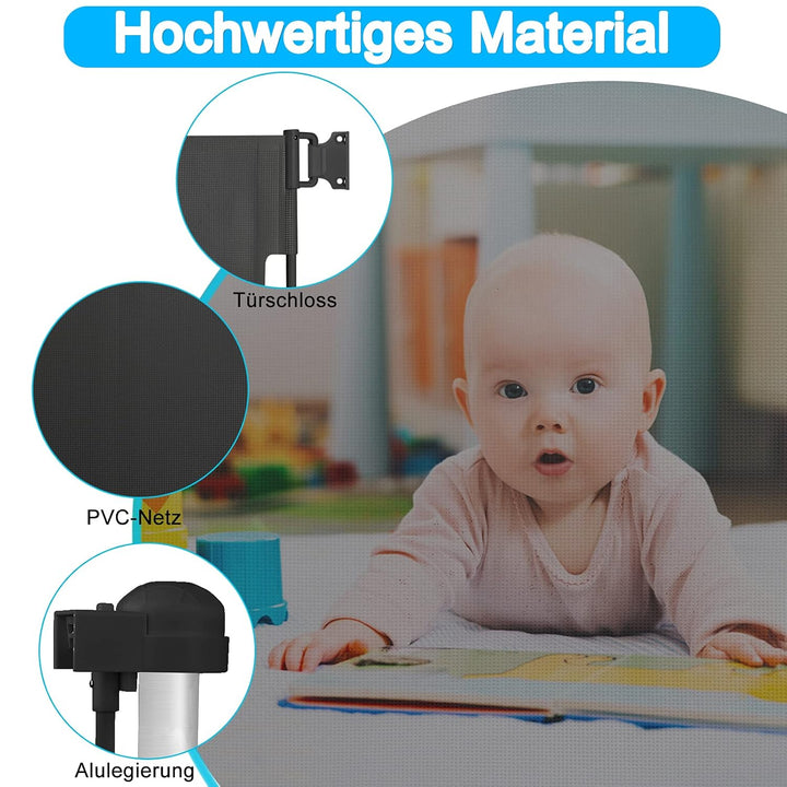 Froadp PVC Türschutzgitter, Ausziehbar Baby Treppengitter für Kinder und Haustiere, Einziehbares Tre
